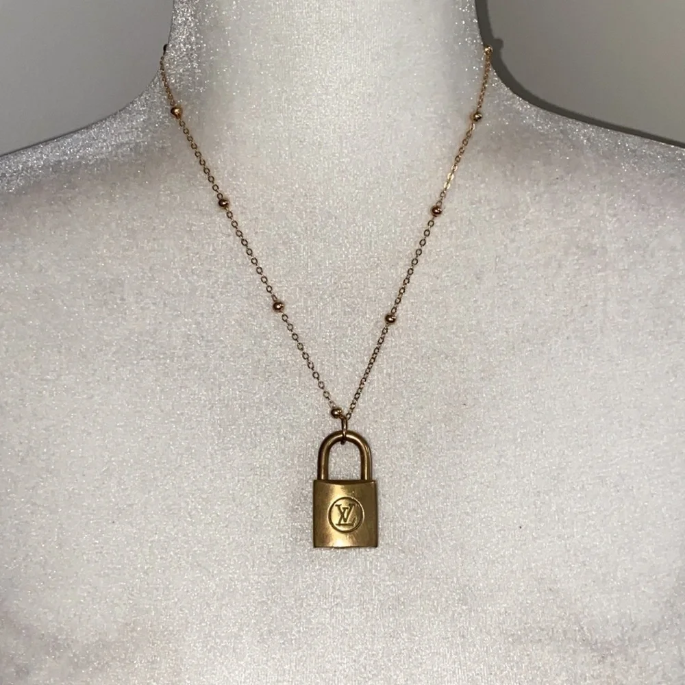 Louis Vuitton Lock Necklace Two Series #210 14K Gold Plated Chain